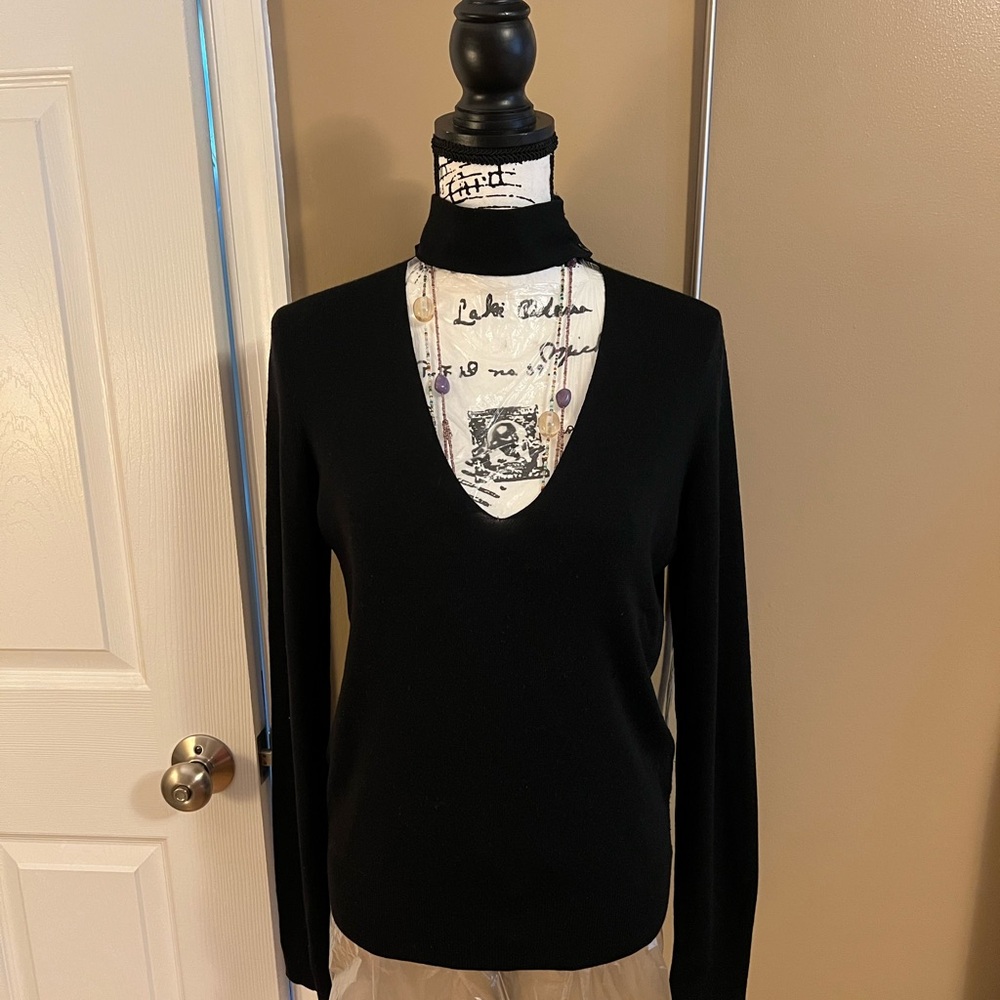 New Theory Women’s Silk Blend Tie Neck Long Sleeve Top - Black M